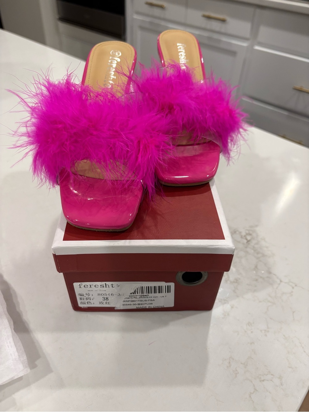 Hot Pink Feather Slide Sandals